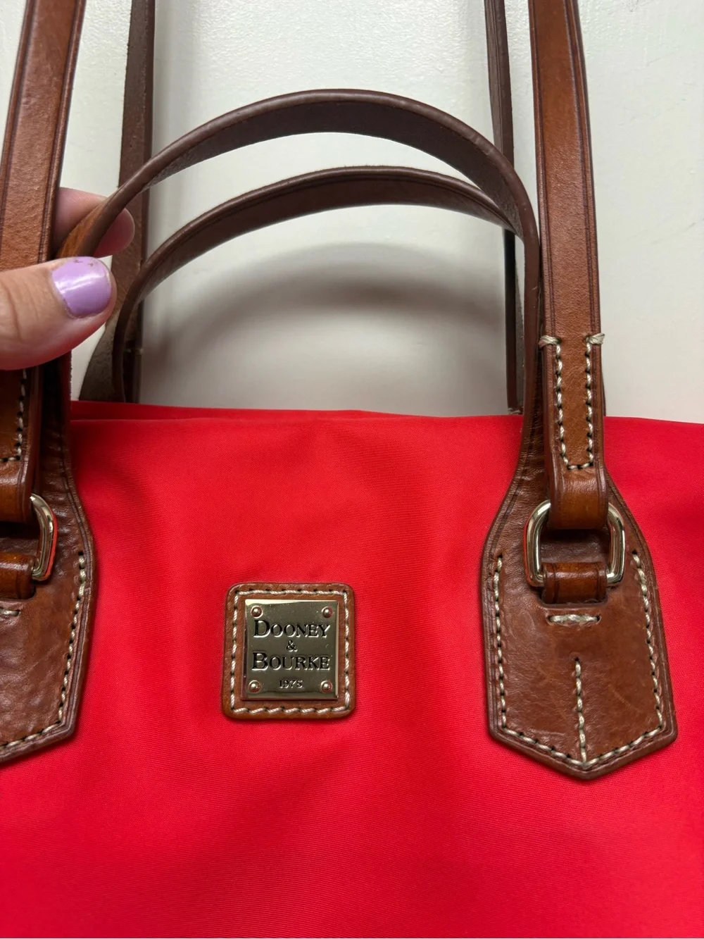 Dooney & Bourke Red Tote with Brown Leather Handles